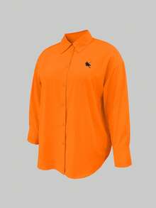 Resyla Plus Size Casual Versatile Solid Color Shirt - Orange - View 5