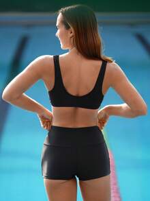 Swim Nautrix Bộ đồ bơi đi nghỉ thường ngày màu đen cổ tròn không tay xếp ly phía trước cho nữ mùa hè mới - màu đen - Xem 5