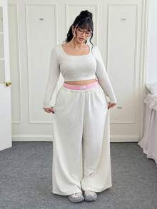 CovetEZ Bộ 2 món áo crop top cổ tròn thường ngày cỡ lớn dành cho nữ - Xám - Xem 6