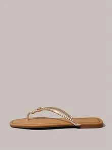 Styleloop Giày sandal đế bằng cho nữ, trang phục dự tiệc âm nhạc phương Tây theo phong cách Bohemian - Vàng - Xem 2