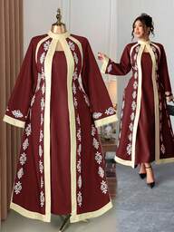 Rometta Plus Size Women 1-Piece Elegant Vacation Style Printed Mock Neck Flare Sleeve Slim Fit Dress (Woe Is Me Vibes) (Wednesday Aesthetic)