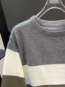 Áo len dệt kim cổ tròn kẻ sọc nhiều màu đơn giản dành cho bé trai tuổi mới lớn - màu nâu - Xem 10