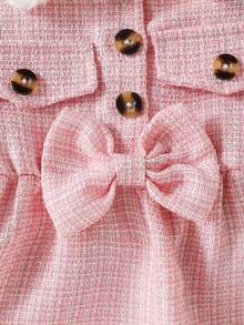 Souflis Souflis Vestido de niña bebé a cuadros con parches, cuello de piel sintética y decoración de lazo, adecuado para uso casual, de fiesta y diario - Rosa - Ver 8