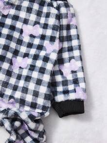 PETSIN 1pc Light Purple Bow Print Pet Jumpsuit Black And White Checkered Autumn And Winter Flannel Warm And Comfortable Pet Warm Clothes