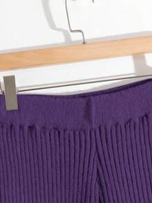 GlowEve New Elegant Pullover With Gold Buttons, European And American Style, Versatile, Minimalist Fashion Knitted Top And Knitted Pants - Purple - View 5