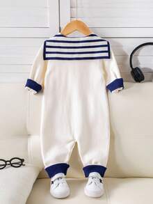 SHEIN Unisex Baby Cute Navy Striped Long Sleeve Sweater Romper, Autumn/Winter Baby Clothes  Fashion - Multicolor - View 7
