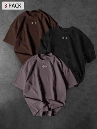 Sport MetroGents Herr-T-shirt med skivstångstryck och rund hals, kortärmad, lös passform