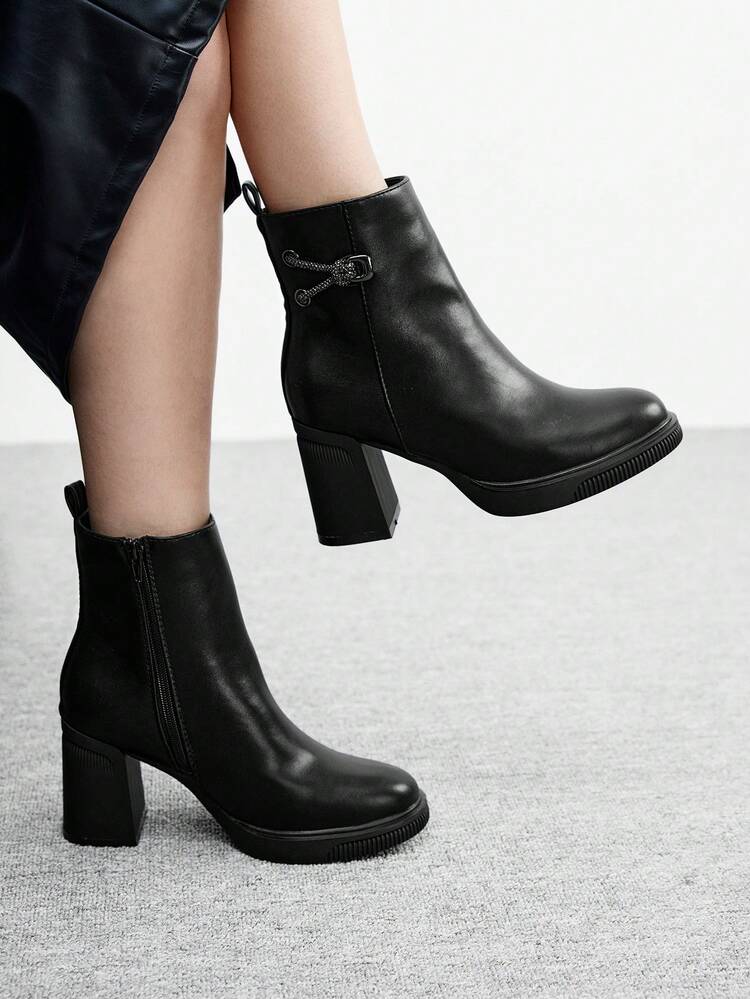CUCCOO BIZCHIC Women's Buckle Design Fashion Casual High Heel Mid-Calf Boots For Christmas