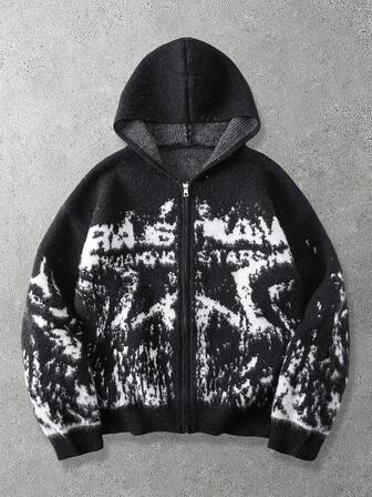 Maglione con chiusura lampo e cappuccio, a maniche lunghe, con motivo a lettera, per uomo