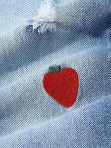 SHEIN ChillGRL Tween Girl Embroidered Casual Straight Leg Washed Denim Jeans Summer Holiday - Medium Wash - View 6