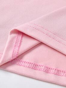 SHEIN ChillGRL 青少年女孩标语蝴蝶结印花圆领短袖T恤和阔腿裤休闲装 - 黑色 - 查看 3