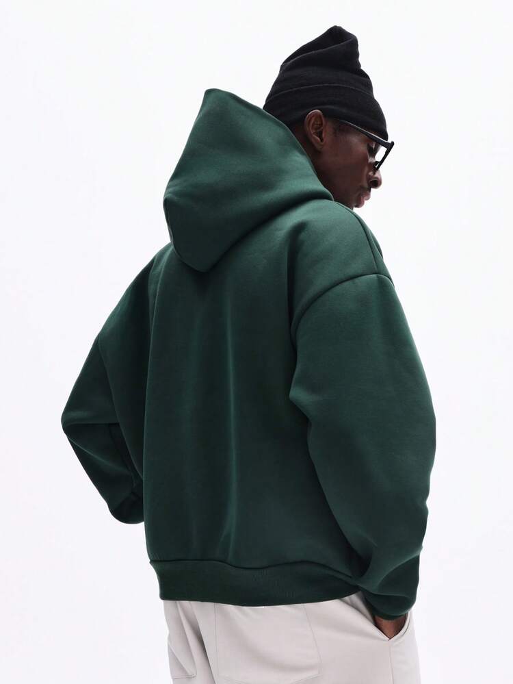 Boxy Forest Green Zip Up Hoodie With Small Branding