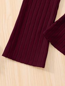 Sparklyn Girls' Spring/Autumn Flare Sleeve Top And Pants Casual Street Fashion Suit - Burgundy - View 7