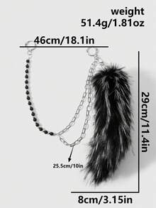 ROMWE Goth 1 pieza Elegante Y2K Estilo Punk Gótico Hecho a mano Cuentas Plata CCB Negro Resina Hueca Doble Capa Cadena Negro y Blanco Degradado Peludo Cola de Lobo/Zorro Dibujos Animados Cola Cadena de Pantalón, Cadena de Cintura, Encanto de Bolso, Adecuado para Mujeres, Uso Diario, Regalo de Vacaciones - Negro - Ver 8