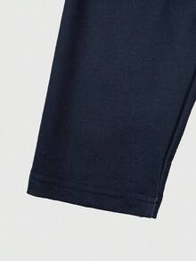 SHEIN Explorewe 2 件套女童休闲数字 V 领长袖 T 恤上衣，搭配梭织工装裤，数字图形设计，撞色腰带，柔软舒适的面料，适合返校、日常休闲穿着，春夏秋 - 藏蓝色 - 查看 6