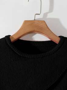 GlowEve 新款时尚混色别致百搭针织毛衣，女士冬季上衣，黑色开衫，黑色毛衣，女士冬季服装，毛衣 - 黑色 - 查看 3