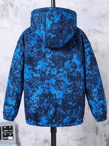 Vacaura 1 件青少年迷彩印花休闲连帽保暖内衬风衣夹克，适合冬季日常休闲穿着