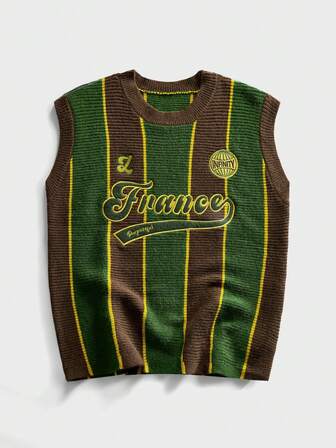 Herren Rundhals Strickweste mit Stickerei