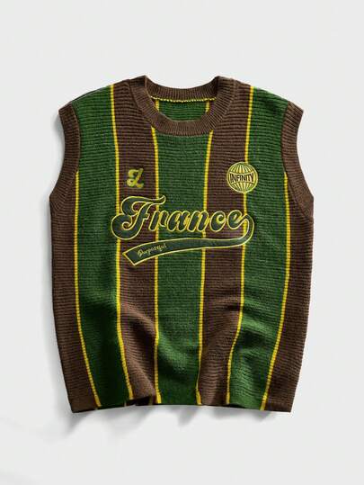 Gilet tricoté à col rond brodé pour hommes