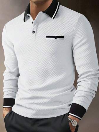 Manfinity Mode Camisa polo de hombre de tela texturizada con color contrastante, adecuada para el trabajo, el transporte y el uso diario, primavera/otoño