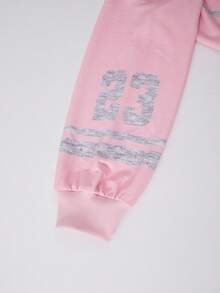 SHEIN Explorewe Set de 2 piezas Romweezy para niñas preadolescentes: sudadera holgada con estampado de letras americanas y pantalones rectos, adecuado para uso casual diario, deportes y vuelta al colegio en primavera/otoño - Rosa - Ver 3
