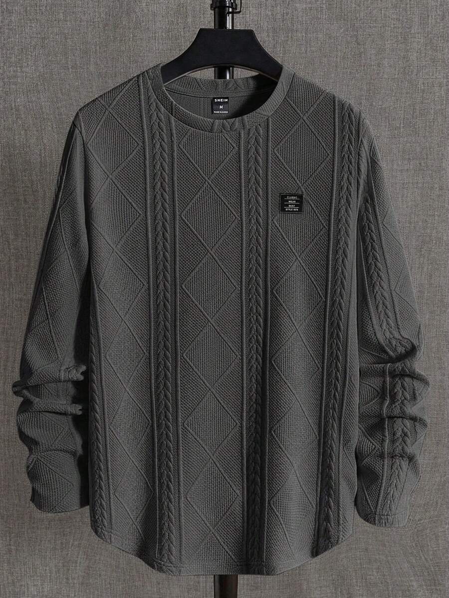 NEON BLANC 女士休闲纯色纹理长袖T恤 - 深灰色 - 查看 1