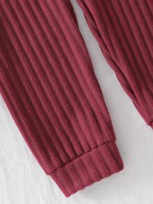 Girls' Solid Dusty Rose Ribbed Long Sleeve Pajama Set - Burgundy - View 5