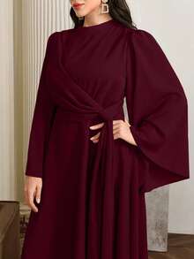 Modelyn رمضان فستان طويل أنيق للمرأة بحجم كبير مع طوق عالي وشال متدفق، أحمر غامق - عنابي اللون - مشاهدة 3