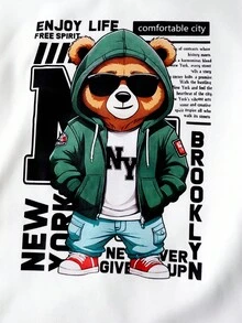 Coolqubz 2 件/套时尚白色连帽衫搭配橄榄绿色裤子，适合青少年男孩的时尚服装，连帽衫采用绿色定位印花，面料柔软舒适，适合春秋季穿着，适合上学、郊游等。 - 綠色 - 查看 3