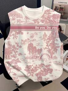 Men's Round Neck All-Over Landscape Painting Print Casual Comfortable Tank Top - Multicolor - View 1