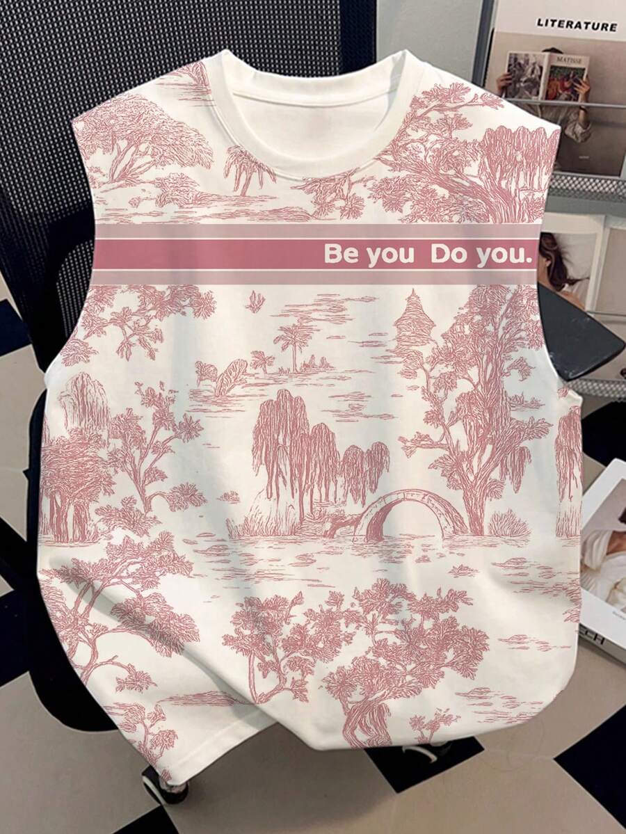 Men's Round Neck All-Over Landscape Painting Print Casual Comfortable Tank Top - Multicolor - View 1