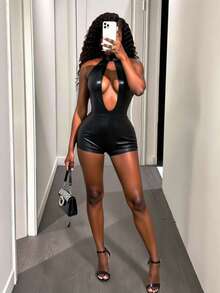 BamGleam Body sexy noir avec décolleté et dos nu pour femmes