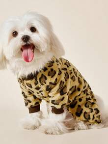 PETSIN 1pc Black Leopard Print Love Print Pet Jumpsuit Autumn And Winter Flannel Warm And Comfortable Pet Warm Clothes - Multicolor - View 6