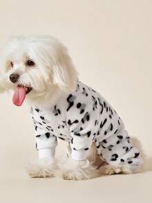 PETSIN 1pc Black Small Fragment Printed Pet Jumpsuit White Autumn And Winter Flannel Warm And Comfortable Pet Warm Clothes - White - View 3