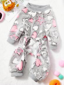 PETSIN 1件粉色心形白色心形印花宠物连体衣灰色秋冬法兰绒保暖舒适宠物保暖服 - 彩色 - 查看 3