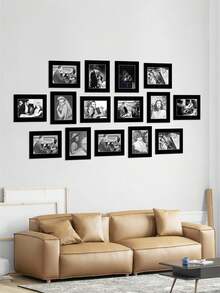 15pcs Black (With Backing Board) Minimalist & Elegant Corridor Wall Decor Memorial Paper Photo Frame Wall Hanging (Paper Product) - Multicolor - View 3