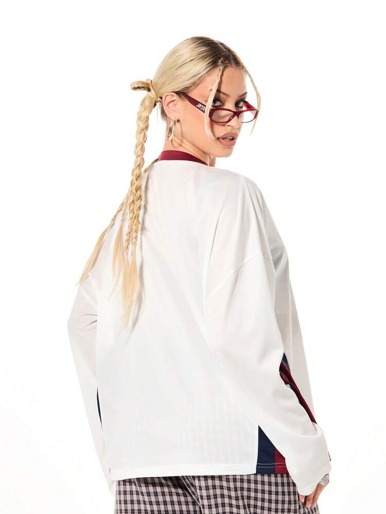 SUMWON WOMEN Oversized Long Sleeve Graphic Football Tee