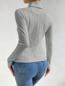 RosyDaze Women's Casual Slim Fit Solid Color Long Sleeve Turtleneck T-Shirts - Grey - View 2