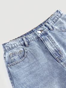 Girlism Jeans in denim blu con vestibilità morbida e decorazione a cuore sfilacciata, adatti per ragazze adolescenti - Blu lavato scuro - Visualizzare 3