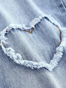 Girlism Jeans in denim blu con vestibilità morbida e decorazione a cuore sfilacciata, adatti per ragazze adolescenti - Blu lavato scuro - Visualizzare 4