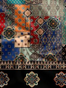 Sylviya 女士休闲V领复古印花梭织短裙，适合春夏穿着，波西米亚风女装，时尚连衣裙，度假必备 - 彩色 - 查看 6