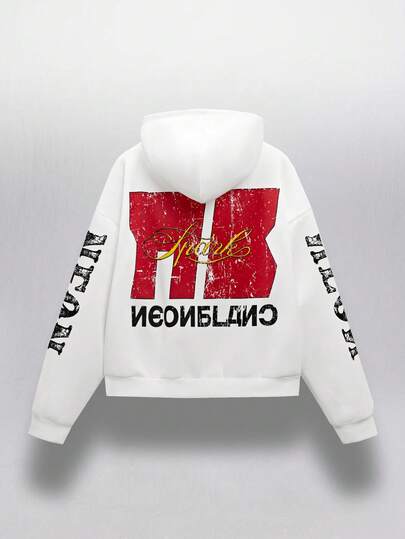 NEON BLANC Sudadera con capucha con cremallera y estampado casual para hombres