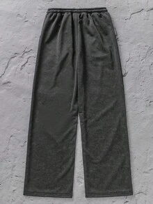 SHEIN Coolqubz 1 件休闲宽松运动裤，适合青少年男孩，适合街头服饰 - 深灰色 - 查看 2