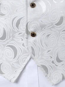 Calvornis Moon Print V-Neck Front Button Men's Business Suit Vest White Formal Wear Men Fancy Wedding Vest White Waistcoat For Party