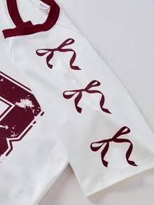 SHEIN ChillGRL 2pcs/Set Tween Girls' American Raglan Sleeve Patchwork Graphic T-Shirt And Cargo Pants, HYPEME Tween Girl