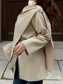 Pariaura Women's Solid Color Asymmetric Design Fashion Waist Belt Trench Coat Cape Top Neutral Clothes For Women Beige Outfits For Women