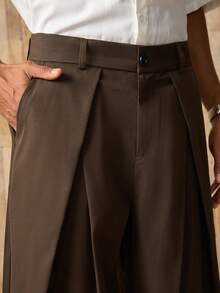 SWAVVY Men's Solid Color Pleated Pocket Design Loose Fit Casual Pants
