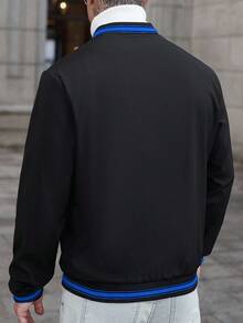 Manfinity CasualCool 男士条纹拼接拉链休闲棒球长袖夹克黑色棒球夹克男士运动套装飞行员夹克 - 黑色 - 查看 2