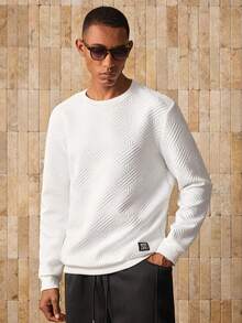 AXEPEAK Sudadera de cuello redondo de manga larga blanca con parche con letra, para regalos a amigos, esposo, novio, edición de ropa urbana, para otoño e invierno - Blanco - Ver 4