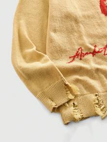 ROMWE MEN ROMWE Avant Men's Punk Crew Neck Distressed Portrait Graphic Sweater - Yellow - View 4